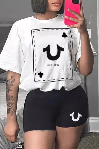 Casual Graphics Print O Neck Short Sleeve Plus Size Oversize T-shirt And Shorts Two Pieces Shorts Sets