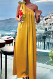 Daily Lace Up Oblique Collar Sleeveless Tie Shoulder Vacation Loose Maxi Dresses