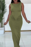 Casual Ruched O Neck Sleeveless Formal Party Evening Long Bodycon Maxi Tank Dress