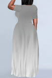 Casual Gradient Print O Neck Short Sleeve Floor Length Baggy Vacation Maxi T-shirt Dresses