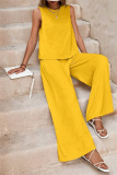 Casual O Neck Sleeveless Loose Fitted Tank Tops And Wide Leg Pants Vacation Formal Office Lady Two Pieces Trouser Sets