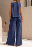 Casual O Neck Sleeveless Loose Fitted Tank Tops And Wide Leg Pants Vacation Formal Office Lady Two Pieces Trouser Sets