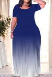 Casual Gradient Print O Neck Short Sleeve Floor Length Baggy Vacation Maxi T-shirt Dresses