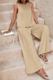 Casual O Neck Sleeveless Loose Fitted Tank Tops And Wide Leg Pants Vacation Formal Office Lady Two Pieces Trouser Sets
