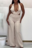 Sexy Backless Sleeveless Cut Out Vacation Halter Wide Leg Jumpsuits Baggy jumpsuits