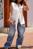 Casual Ripped High Waist Straight Loose Fitted Disstressed Denim Jeans