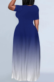 Casual Gradient Print O Neck Short Sleeve Floor Length Baggy Vacation Maxi T-shirt Dresses