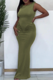 Casual Ruched O Neck Sleeveless Formal Party Evening Long Bodycon Maxi Tank Dress