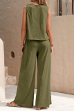 Casual O Neck Sleeveless Loose Fitted Tank Tops And Wide Leg Pants Vacation Formal Office Lady Two Pieces Trouser Sets