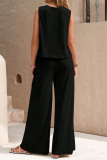 Casual O Neck Sleeveless Loose Fitted Tank Tops And Wide Leg Pants Vacation Formal Office Lady Two Pieces Trouser Sets