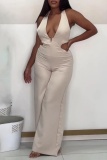Sexy Backless Sleeveless Cut Out Vacation Halter Wide Leg Jumpsuits Baggy jumpsuits