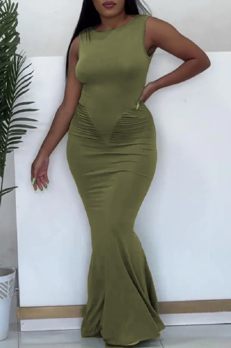 Casual Ruched O Neck Sleeveless Formal Party Evening Long Bodycon Maxi Tank Dress