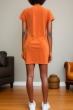 Casual Love Heart Print O Neck Short Sleeve Loose T-shirt Dresses