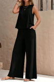 Casual O Neck Sleeveless Loose Fitted Tank Tops And Wide Leg Pants Vacation Formal Office Lady Two Pieces Trouser Sets