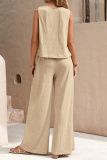 Casual O Neck Sleeveless Loose Fitted Tank Tops And Wide Leg Pants Vacation Formal Office Lady Two Pieces Trouser Sets