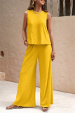 Casual O Neck Sleeveless Loose Fitted Tank Tops And Wide Leg Pants Vacation Formal Office Lady Two Pieces Trouser Sets