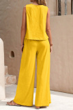 Casual O Neck Sleeveless Loose Fitted Tank Tops And Wide Leg Pants Vacation Formal Office Lady Two Pieces Trouser Sets