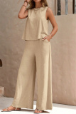 Casual O Neck Sleeveless Loose Fitted Tank Tops And Wide Leg Pants Vacation Formal Office Lady Two Pieces Trouser Sets