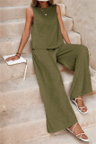 Casual O Neck Sleeveless Loose Fitted Tank Tops And Wide Leg Pants Vacation Formal Office Lady Two Pieces Trouser Sets