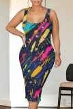 Casual Graphics Print U Neck Sleeveless Bodycon Midi Tank Dresses