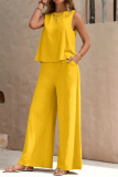 Casual O Neck Sleeveless Loose Fitted Tank Tops And Wide Leg Pants Vacation Formal Office Lady Two Pieces Trouser Sets