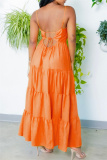 Sexy Backless Spaghetti Strap Sleeveless Ruffle Tiered Hem Long Vacation Maxi Slip Dresses