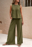Casual O Neck Sleeveless Loose Fitted Tank Tops And Wide Leg Pants Vacation Formal Office Lady Two Pieces Trouser Sets