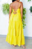 Sexy Backless Spaghetti Strap Sleeveless Ruffle Tiered Hem Long Vacation Maxi Slip Dresses