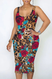 Casual Graphics Print U Neck Sleeveless Bodycon Midi Tank Dresses