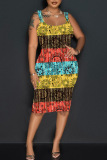 Casual Graphics Print U Neck Sleeveless Vest Bodycon Midi Tank Dresses