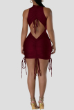 Elegant Solid Bandage Patchwork Fold O Neck Sleeveless Dresses
