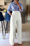 Casual Pocket Zipper Loose High Waist Formal Office Lady Wide Leg Pants