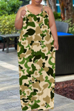 Sexy Graphics Print Backless Spaghetti Strap Floor Length Long Plus Size Baggy Vacation Maxi Slip Dresses