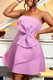 Sexy Bow Decor Backless Strapless Formal Party Evening A Line Tube Mini Dresses