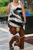 Sexy Figure Print Backless Spaghetti Strap Floor Length Long Plus Size Baggy Vacation Maxi Slip Dresses