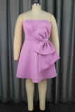 Sexy Bow Decor Backless Strapless Formal Party Evening A Line Tube Mini Dresses