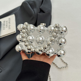 Casual Beaded Decor Chain Box Square Bag For Party Evening Crossbody Bags