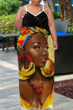 Sexy Figure Print Backless Spaghetti Strap Floor Length Long Plus Size Baggy Vacation Maxi Slip Dresses