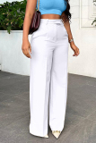Casual Pocket Zipper Loose High Waist Formal Office Lady Wide Leg Pants