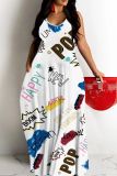 Sexy Graphics Print Backless Spaghetti Strap Floor Length Long Baggy Vacation Maxi Slip Dresses