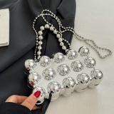 Casual Beaded Decor Chain Box Square Bag For Party Evening Crossbody Bags