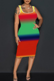 Casual Graphics Print U Neck Sleeveless Vest Bodycon Midi Tank Dresses