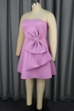 Sexy Bow Decor Backless Strapless Formal Party Evening A Line Tube Mini Dresses