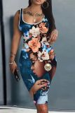 Casual Figure Print U Neck Sleeveless Vest Bodycon Midi Tank Dresses