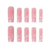 Square Pearl Decor Press on Nails Long French Pink Fake Nails Acrylic False Nails Artificial Nails