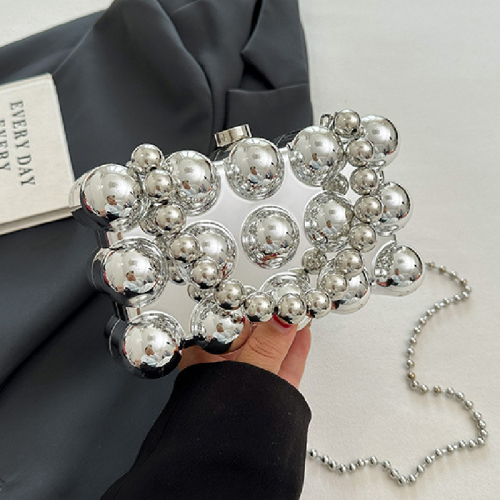 Casual Beaded Decor Chain Box Square Bag For Party Evening Crossbody Bags