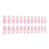 Casual Flowers Print Gradient Rhinestone Decor Press On Nails Square Shape French Style Fake Nails