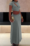 Sexy Pearl Decor O Neck Short Sleeve Hollow Out Crop T-shirt And Maxi Skirt Vacation 2 Piece Outfits Skirt and Top
