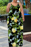 Sexy Graphics Print Backless Spaghetti Strap Floor Length Long Plus Size Baggy Vacation Maxi Slip Dresses