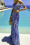 Casual Vacation Floral Print Short Sleeve Ruffle Trim Cami Crop Tops And Ruffle Tiered Hem Maxi Skirt Vacation Two Pieces Skirt Matching Sets